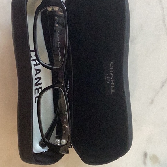 Chanel Paris reading glasses with black frames and pearl accents on arms. - Picture 6 of 8